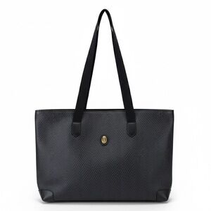 Mark Cross Vintage Black Herringbone Tote Bag Coated Canvas Gold Logo